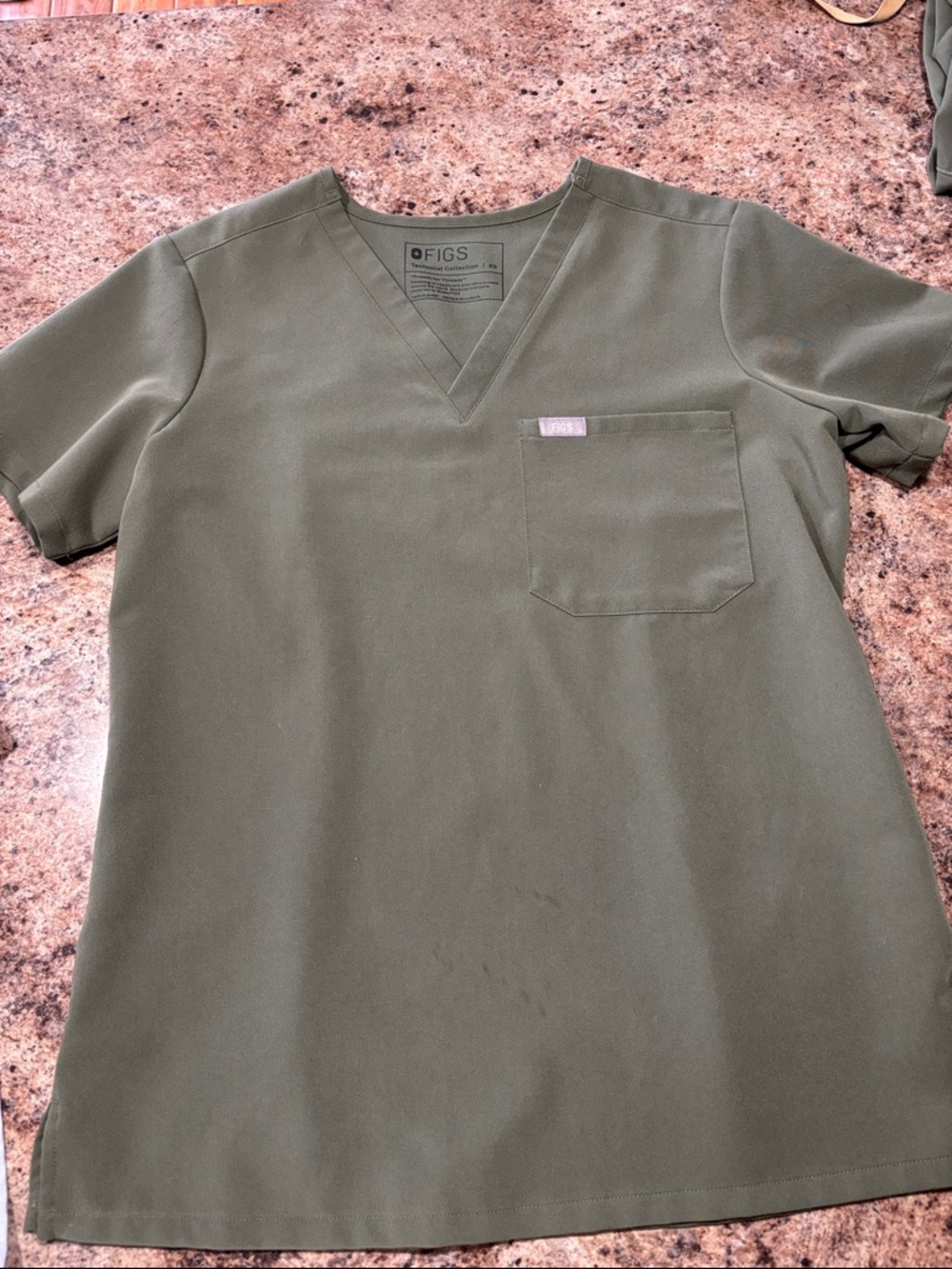 FIGS Olive V-Neck Scrub Top with Chest Pocket